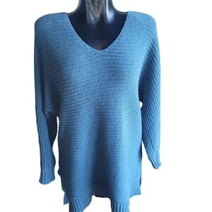 American Eagle Teal Relaxed Fit V-Neck High-low Knit Sweater Size XXS